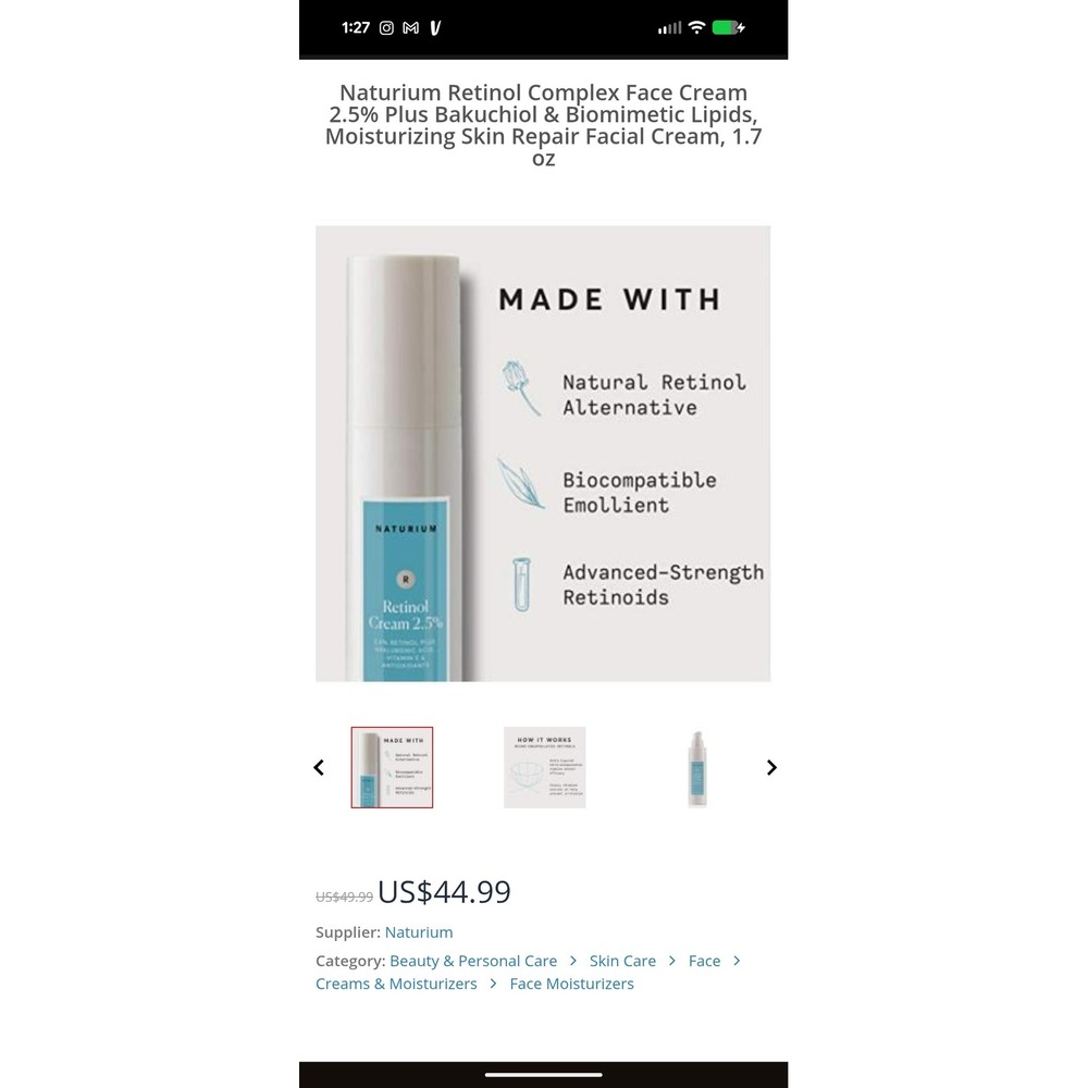 NIB Naturium Retinol Complex Cream 2.5% Bakuchiol Lipids Face Moisturizer 1.7oz